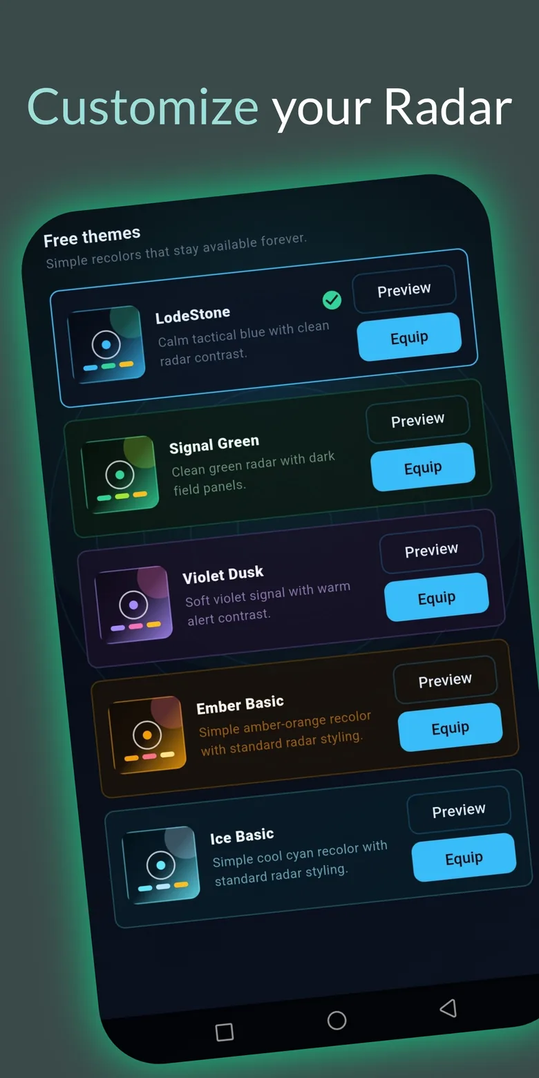 LodeStone theme customization screen
