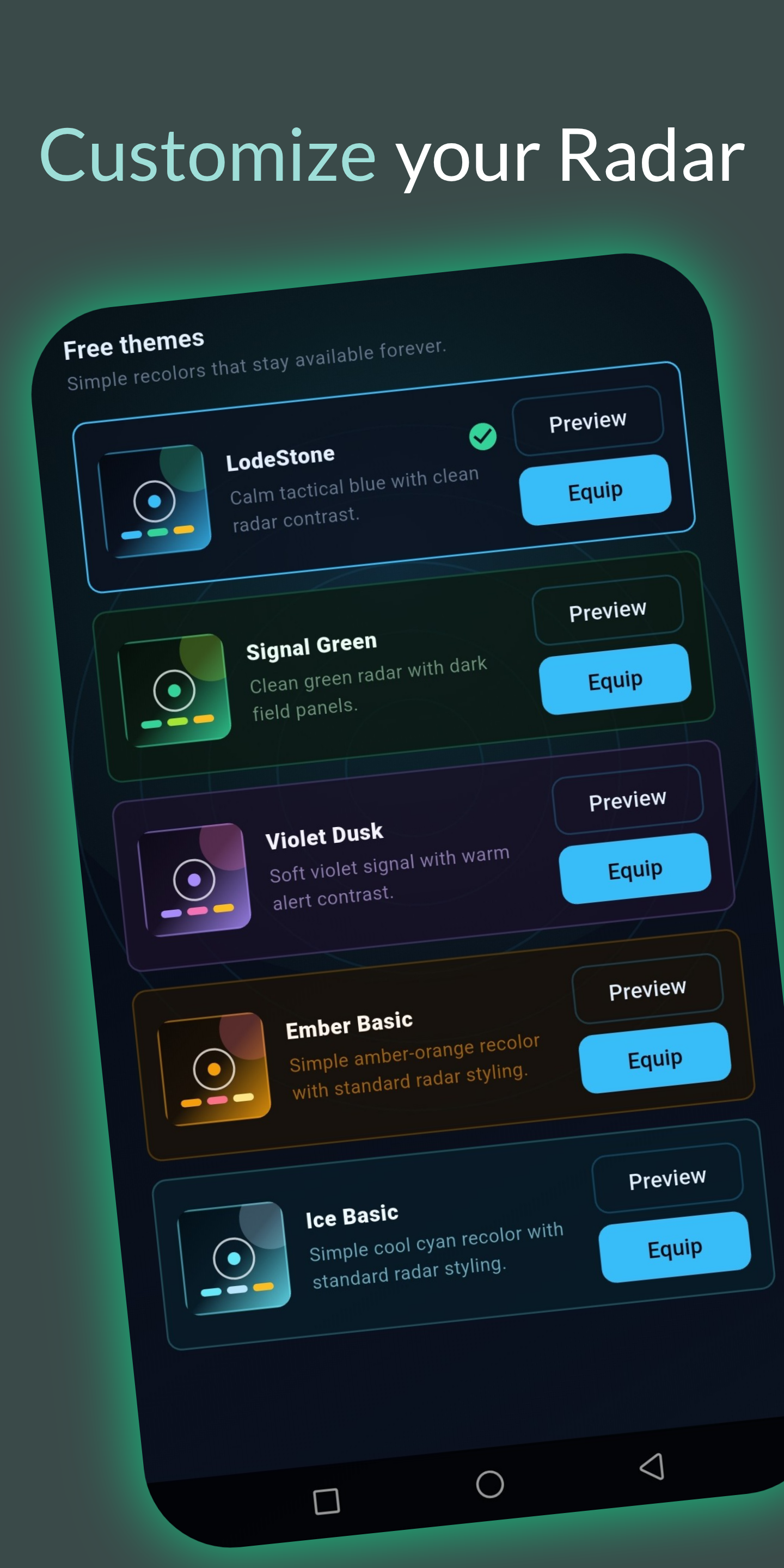 LodeStone theme customization screen